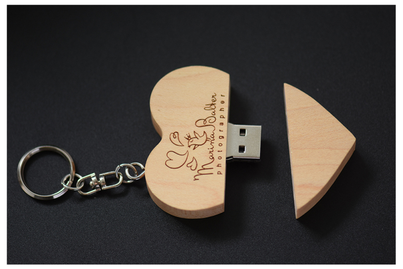 Heart shape Wood USB Flash Drive
