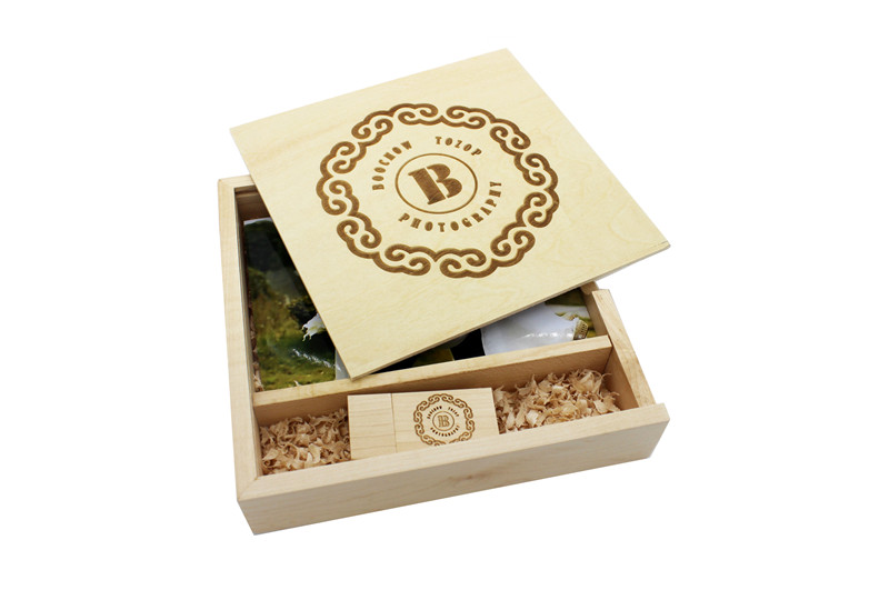 Photography-Photo Album Wood Box & Wood/Crystal USB Drive 