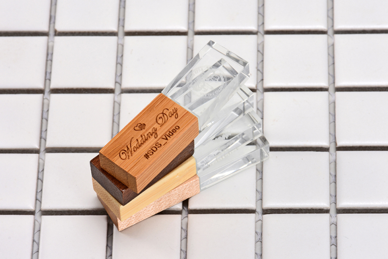 S-360-1 Crystal USB Flash Drive with Wood Cap