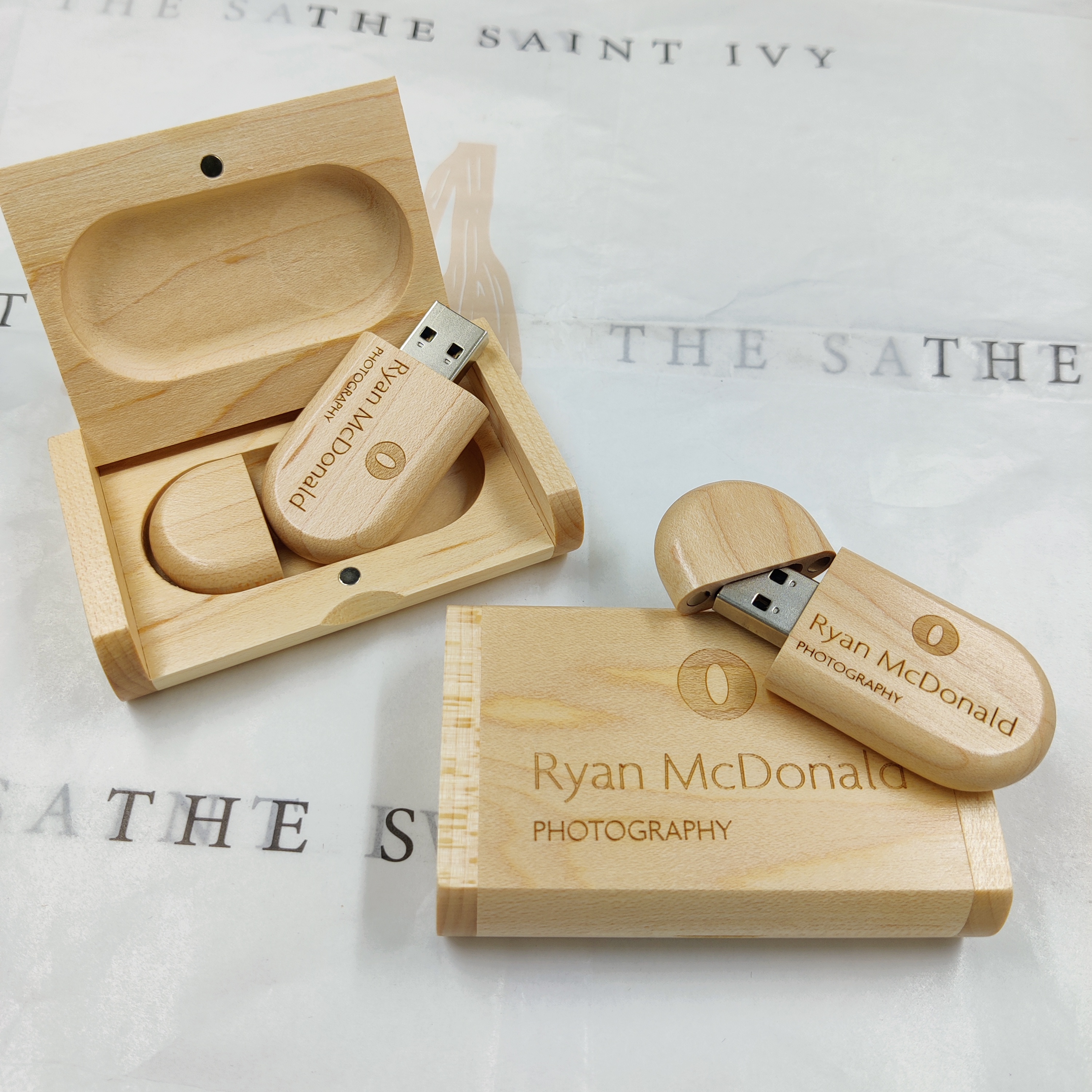 Oval Maple Wooden USB flash drive W-264 with box