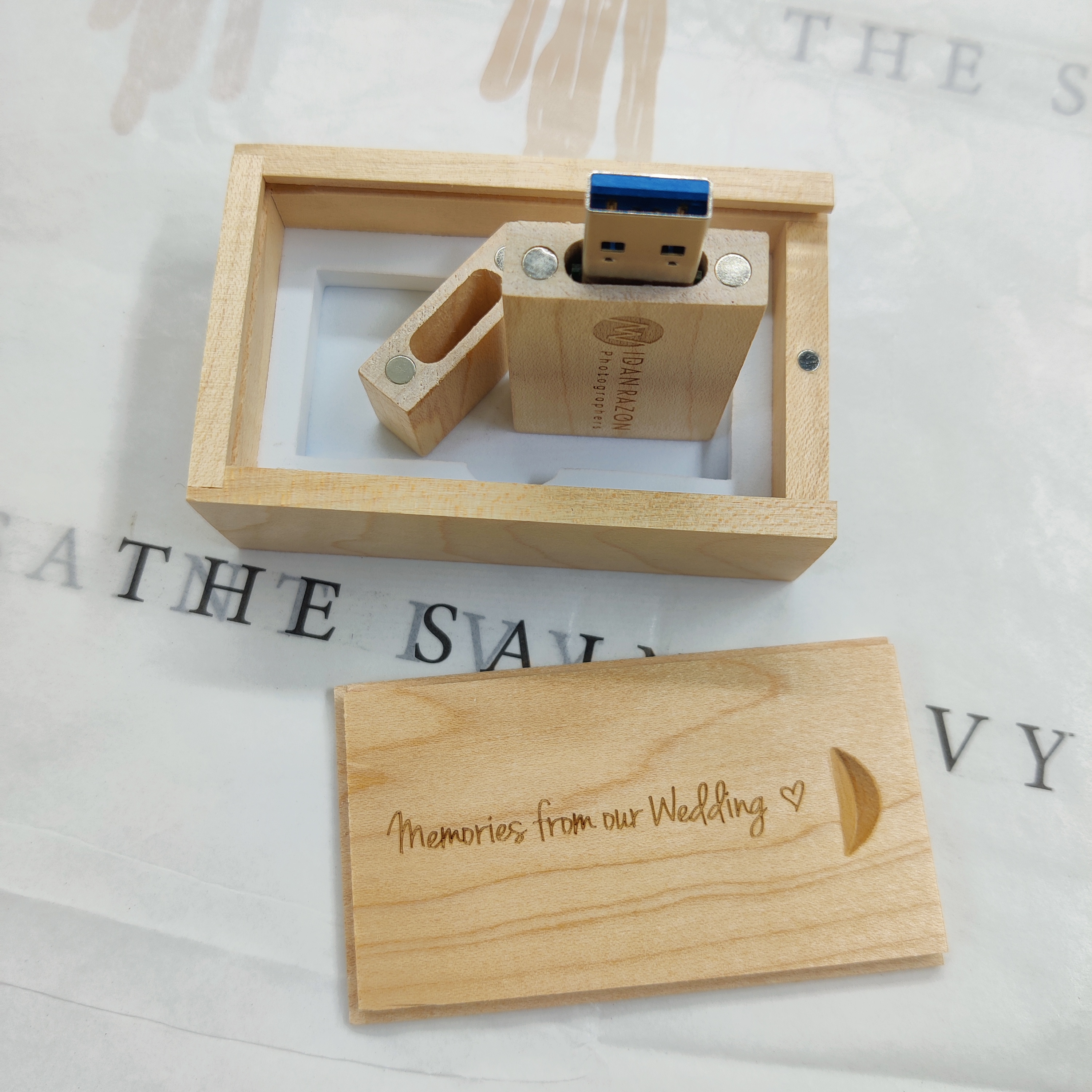 Custom Classic Wooden Memory sticks with wooden box package