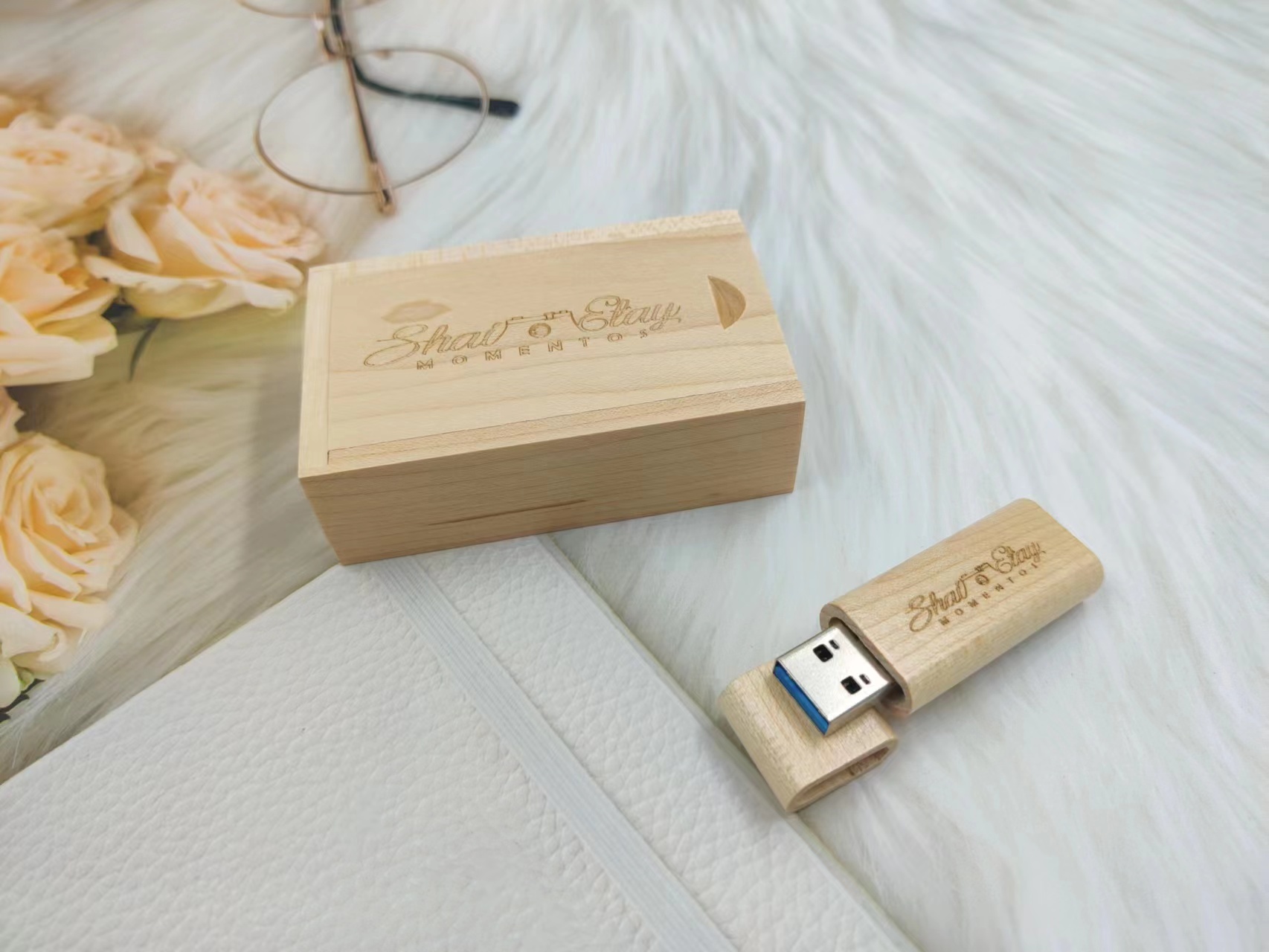 Slim wooden usb sticks and box USB3.0 64GB 200pcs