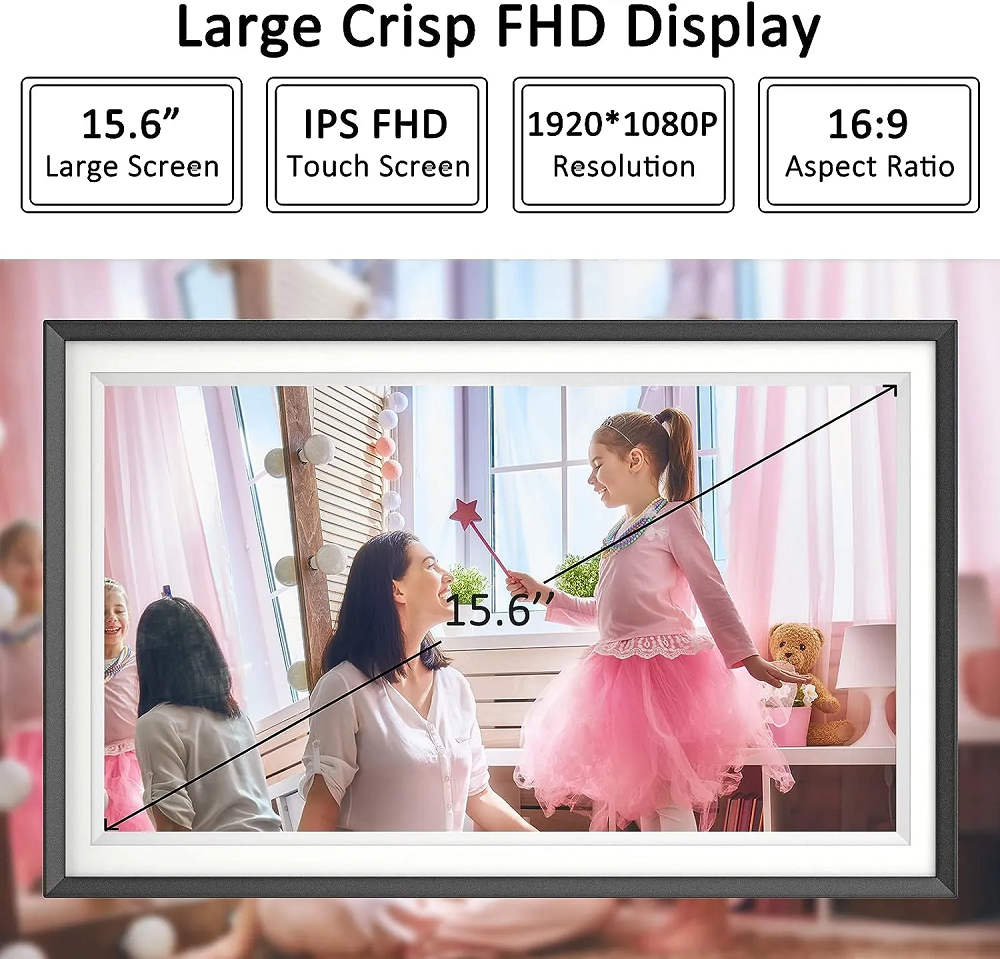 15.6 inch Wifi Smart Photo Frame 32GB memory with Auto-rotate touch screen