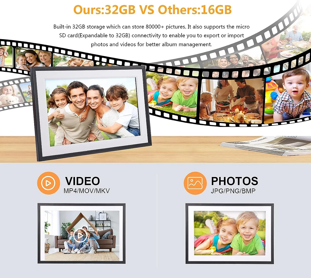 10.1 inch Wifi Smart Photo Frame 32GB memory with HD IPS Screen