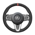For Acura RDX 2018-2019 Durable Hand-Stitched Black Genuine Leather Black Suede Car Steering Wheel Cover