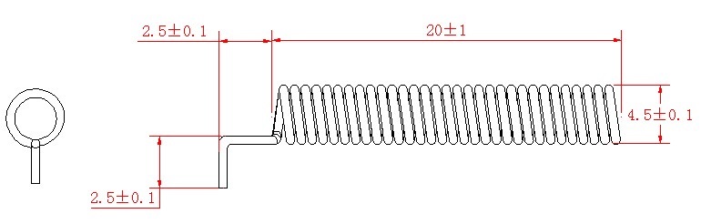 Sizes of 315MHz spring antenna SW315-TH20