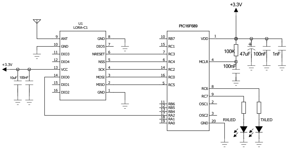 Typical application circuit of SX1278 LoRa Module LoRa1278-C1