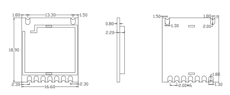 Mechanical Dimensions of RF Transceiver Module RF51422