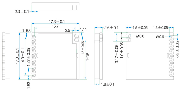 Mechanical Dimensions of SX1276 LoRa Module LoRa1276