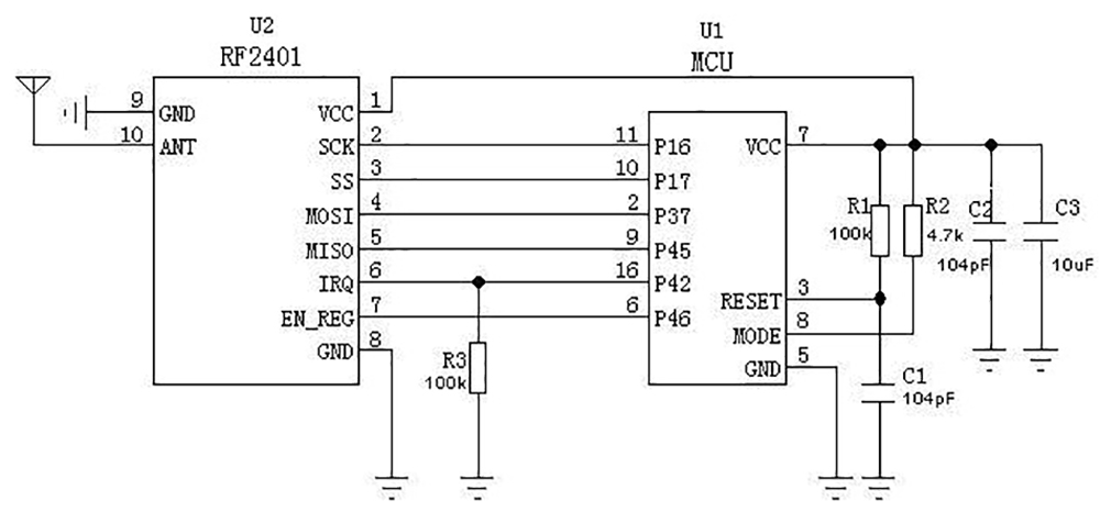 Typical application circuit of 2.4 ghz wireless module RF2401