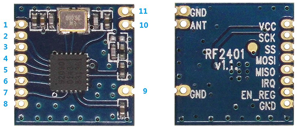 Pins of 2.4 ghz wireless module RF2401