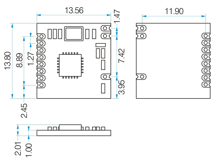 Mechanical Sizes of 2.4 ghz wireless module RF2401