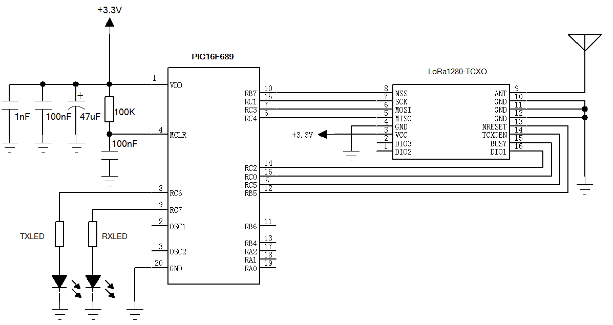 Typical application circuit of 2.4 GHz Transmitter And Receiver Module LoRa1280-TCXO