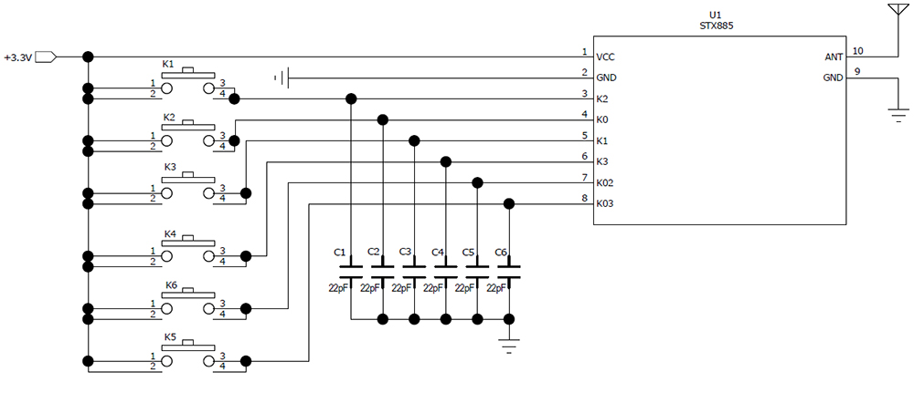 Typical application circuit of 433MHz ASK transmitter module STX885