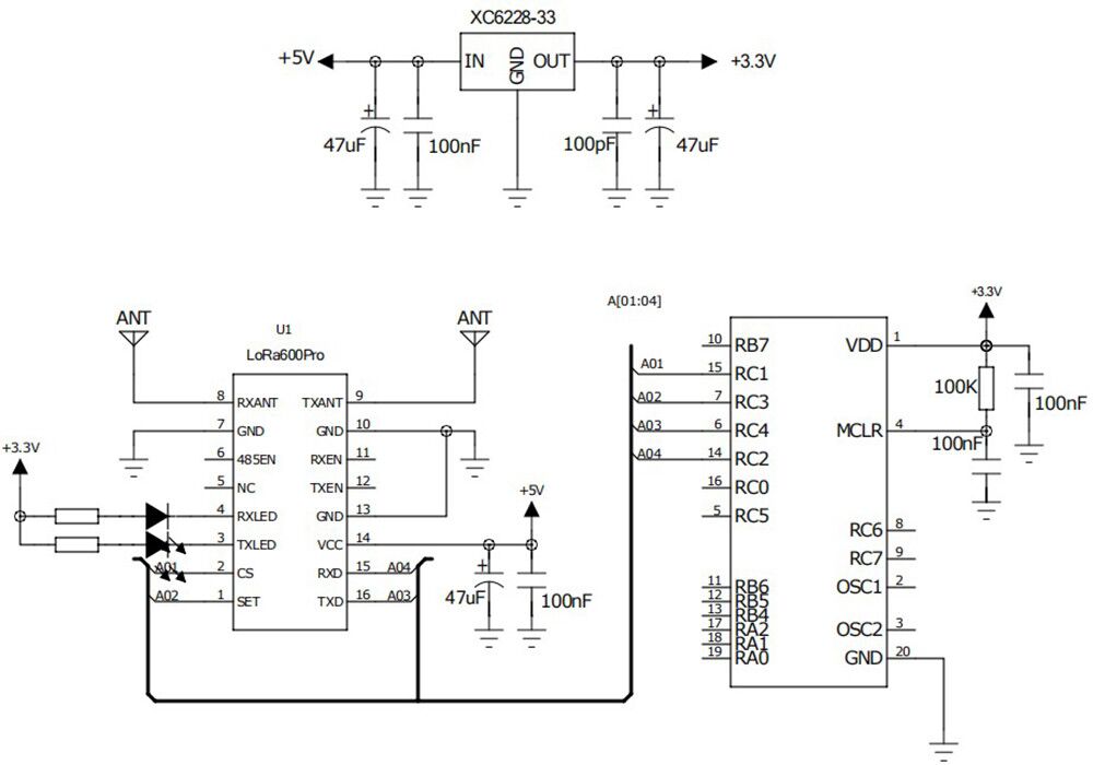Typical application circuit of Uart RF Module LoRa600Pro