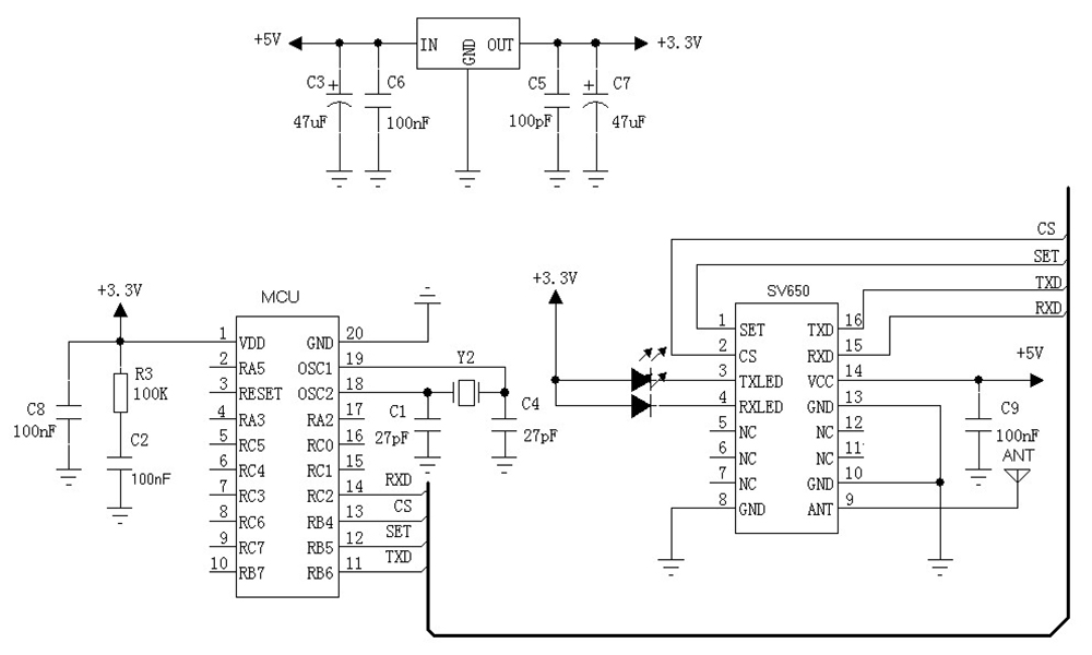 Typical Application Circuit of RF Transceiver Module SV650