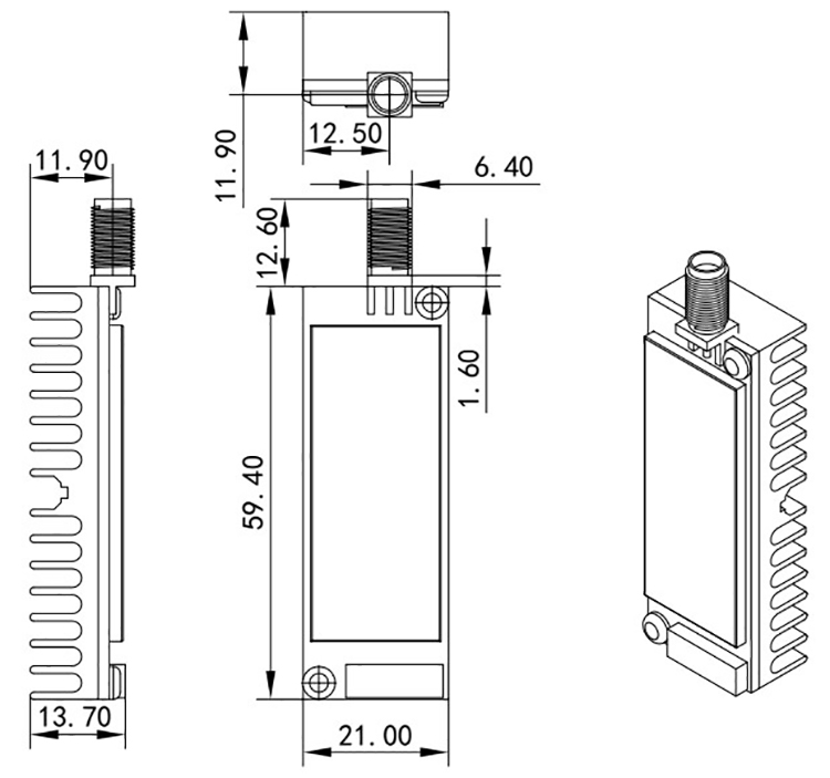 Mechanical Dimensions of Walkie Talkie Module SA858