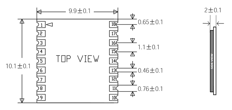 Mechanical dimensions of Mini GPS Module GPS01-TD