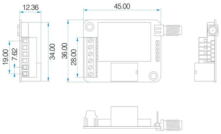 Mechanical Dimensions of Wireless Switch Module SK100-RX