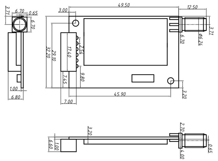 Mechanical Dimensions of Wireless Switch Module SK200-TX