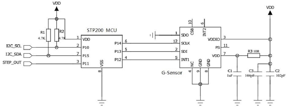 Typical Application Circuit of 3D Pedometer Chip STP200