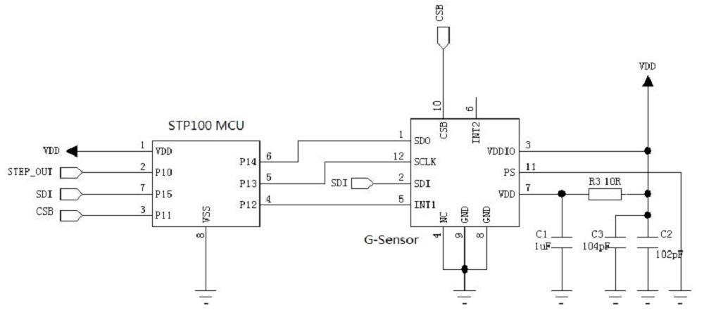 Typical Application Circuit of 3D Pedometer Chip STP100