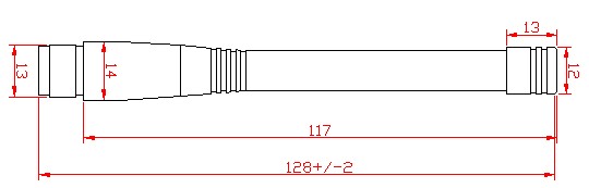 Mechanical sizes of rod antenna SW150-ZT128DN
