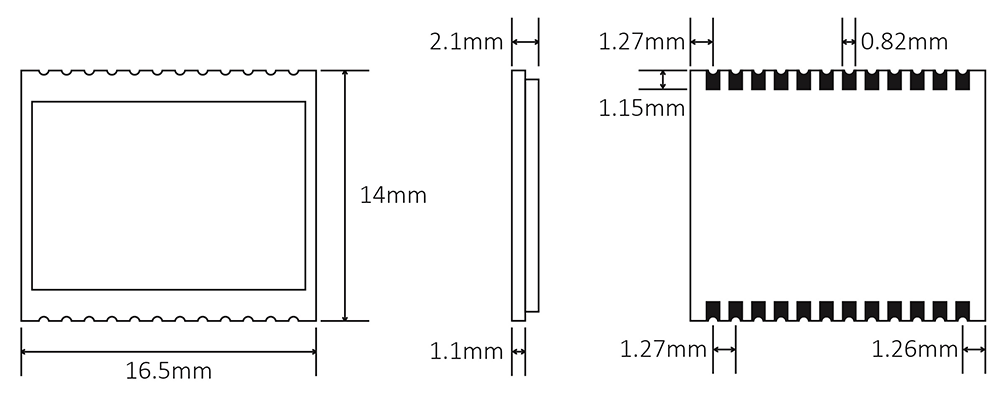 Mechanical dimensions of soc transceiver module EFR32