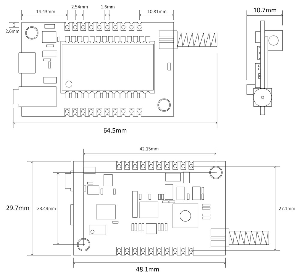 Mechanical dimensions of wireless audio module SA326-RX