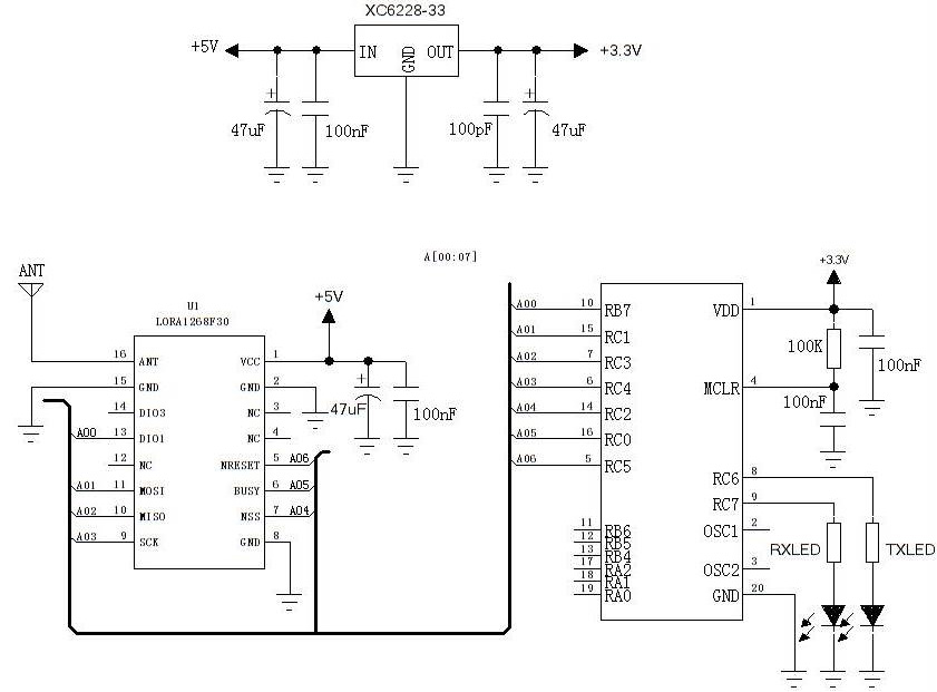Typical Application Circuit of SX1268 Wireless Module LoRa1268F30