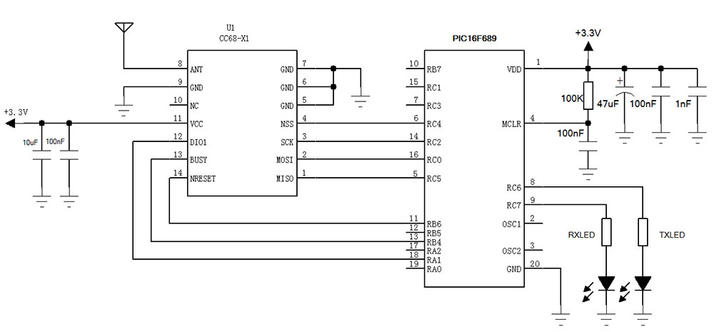 Typical application circuit of LLCC68 Wireless Module LoRa-CC68-X1
