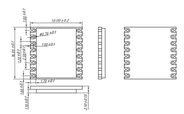 Mechanical dimensions of SX1262 LoRa Module LoRa1262
