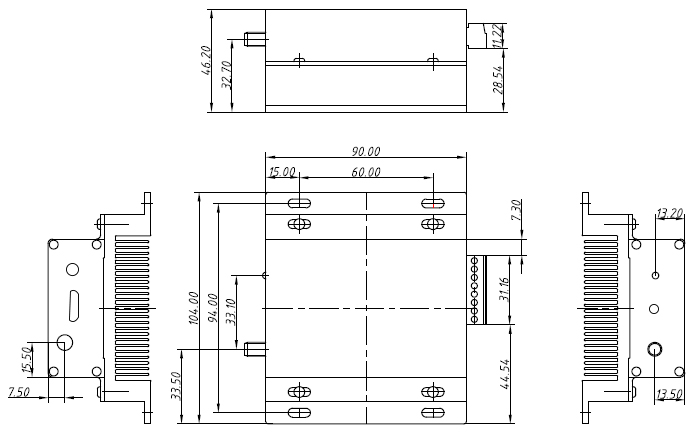 Mechanical sizes of wireless audio transmitter module SA356-TX