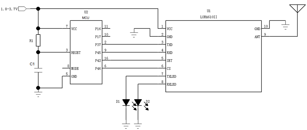 Typical application circuit of LLCC68 LoRa Module LoRa610II