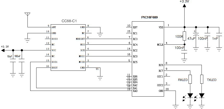 Typical application circuit of LLCC68 LoRa module CC68-C1