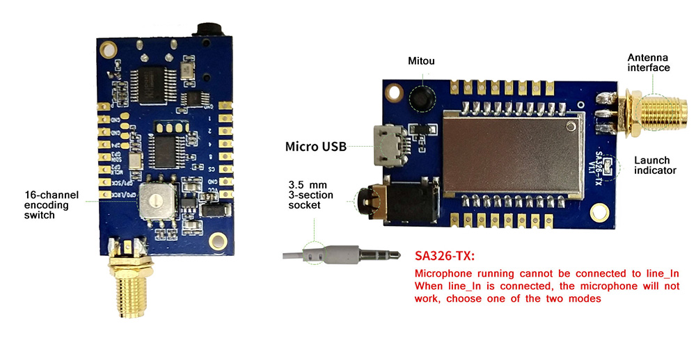 Interface description of wireless audio module SA326-TX