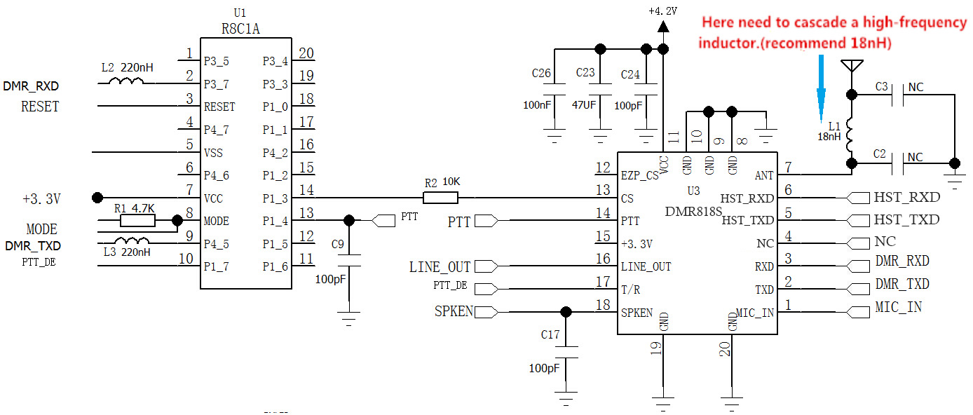 Typical Application Circuit of DMR Walkie Talkie Module DMR818S
