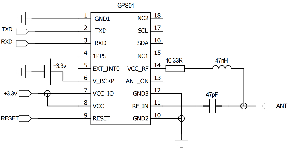 Typical application circuit of GPS module GPS01
