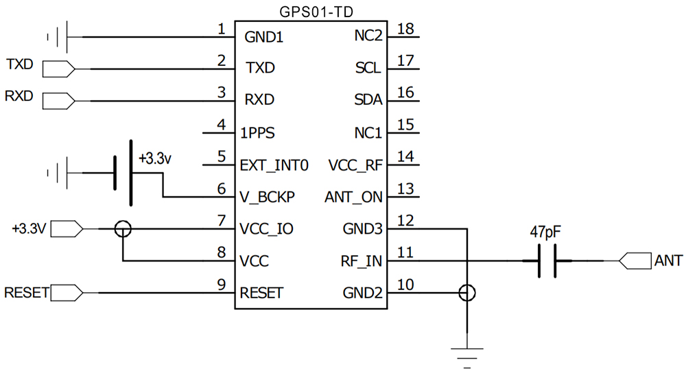 Typical Application Circuit of Mini GPS Module GPS01-TD