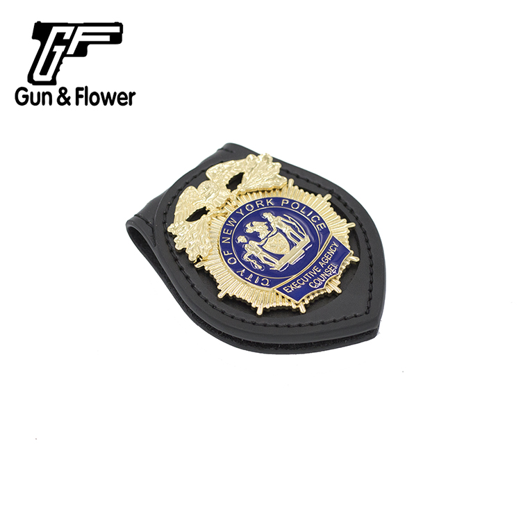 Gun&Flower Leather Badge Holder for State Police Badge