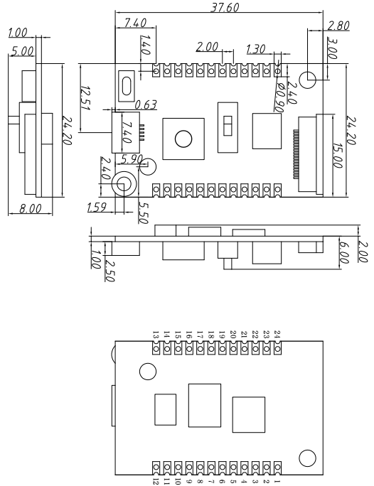 Mechanical Dimensions of DMR Walkie Talkie Module DMR858S