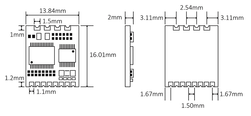 Mechanical dimensions of 125KHz receiver RF125-RX
